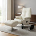 White tufted genuine leather swivel recliner with matching ottoman by HomeRoots, featuring manual reclining and plush cushioning.