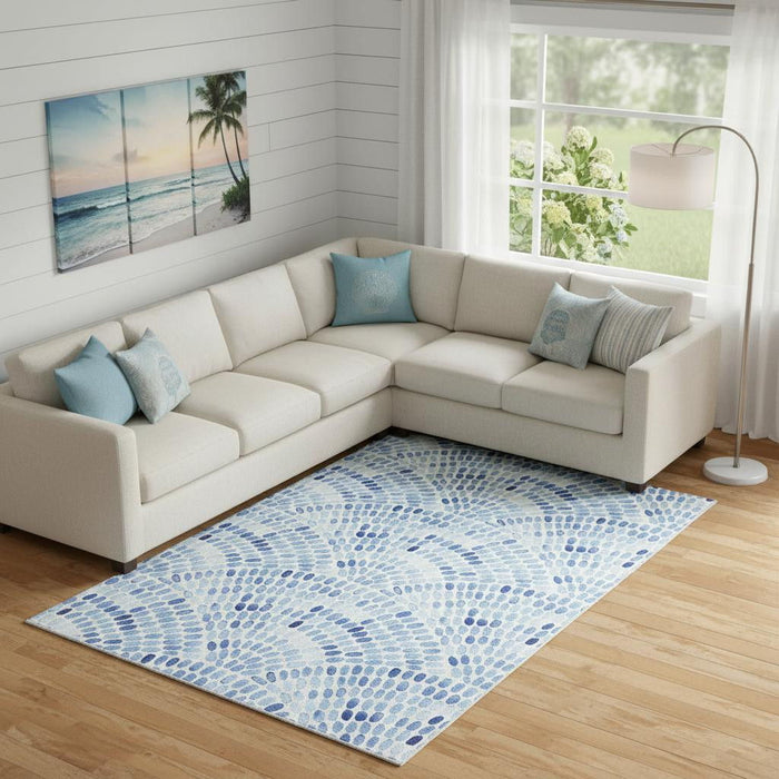 8' X 10' Geometric Washable Area Rug With UV Protection (645856) - Blue / Ivory