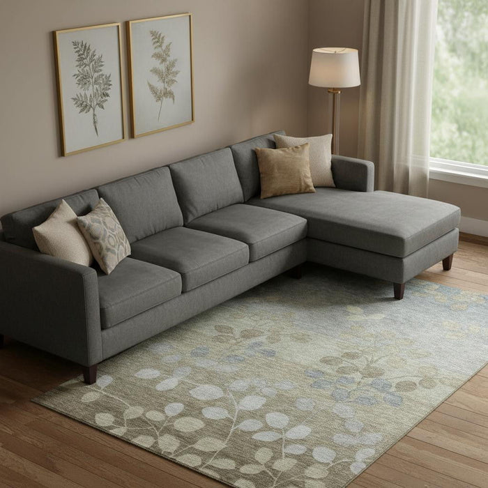 10' X 14' Floral Washable Area Rug With UV Protection (707497) - Khaki / Gray