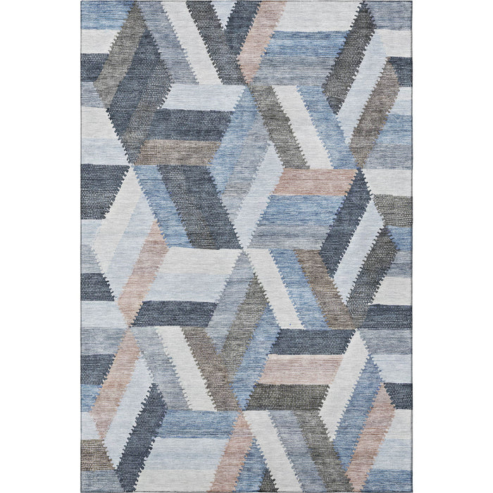 10' X 14' Geometric Washable Area Rug With UV Protection (692442) - Blue / Silver / Gray