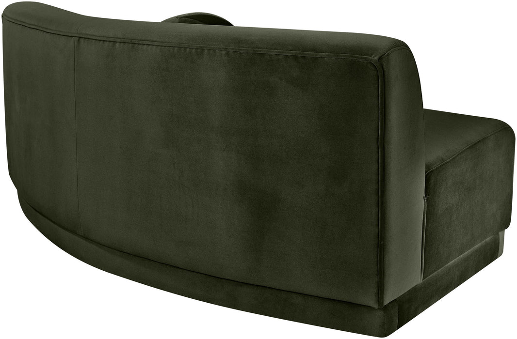 Meridian Furniture Avra velvet performance fabric upholstered armless sofa in a modern stationary sofa design.