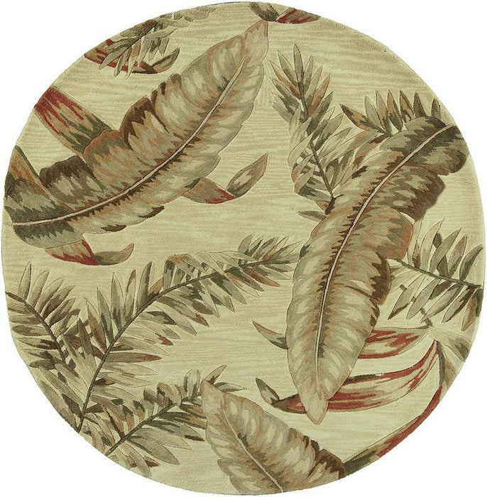 8' Hand Tufted Tropical Leaves Round Indoor Area Rug - Ivory