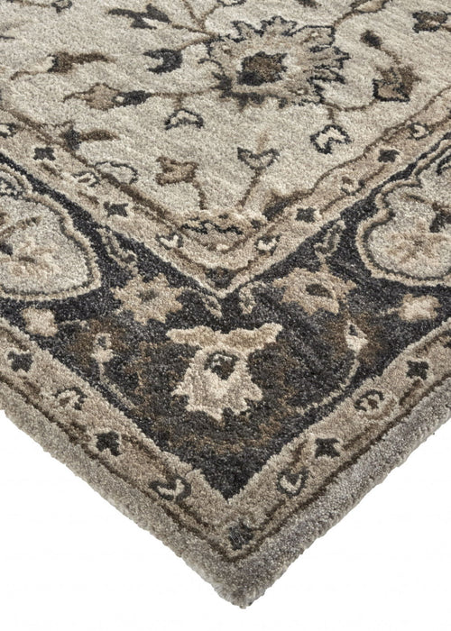 8' x 11' Wool Floral Tufted Handmade Stain Resistant Area Rug - Gray Ivory And Taupe