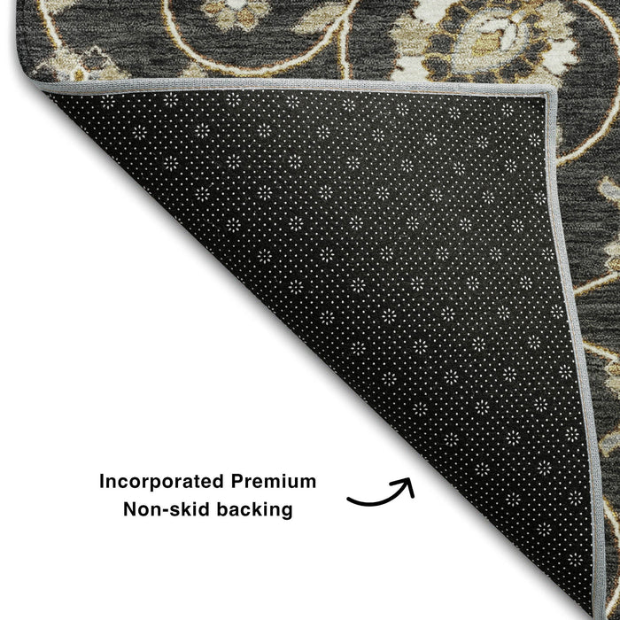 10' X 14' Moroccan Washable Area Rug With UV Protection (686801) - Black / Ivory / Gray