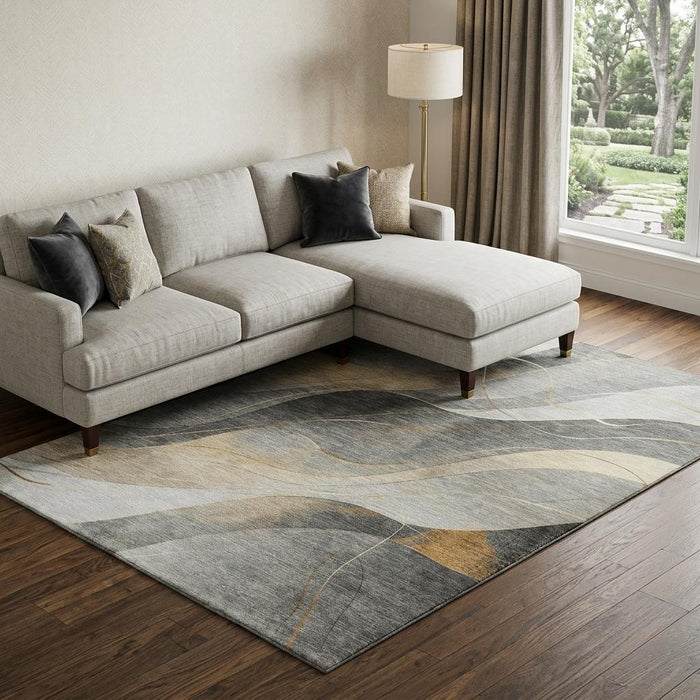 10' X 14' Abstract Washable Area Rug With UV Protection (696596) - Gray / Silver / Coral