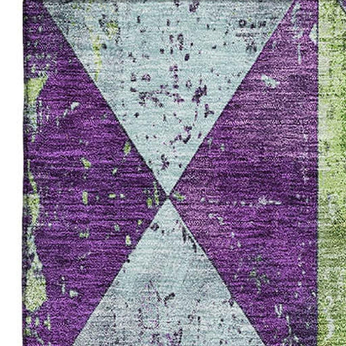 10' X 14' Geometric Washable Area Rug With UV Protection (699094) - Purple / Green / Ivory