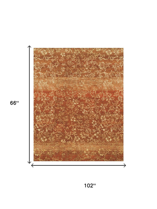 5' X 8' Wool Floral Hand Knotted Area Rug (744140) - Red / Orange / Gold