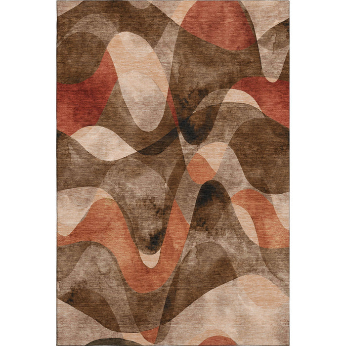 8' X 10' Abstract Washable Area Rug With UV Protection (648068) - Chocolate / Beige / Copper