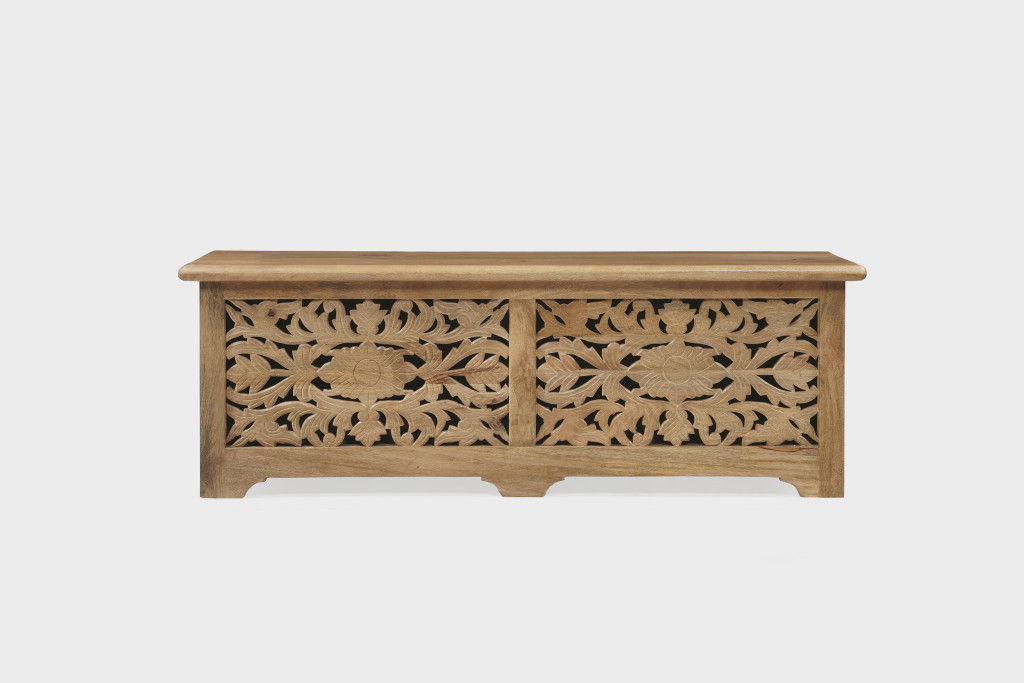Solid Wood Floral Storage Ottoman - Brown