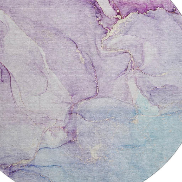 8' Abstract Washable Round Rug With UV Protection (647185) - Purple / Blue / Ivory
