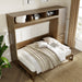 Giga full-size wood Murphy bed with integrated wardrobe, drawers, and open shelves for versatile storage and space-saving design.