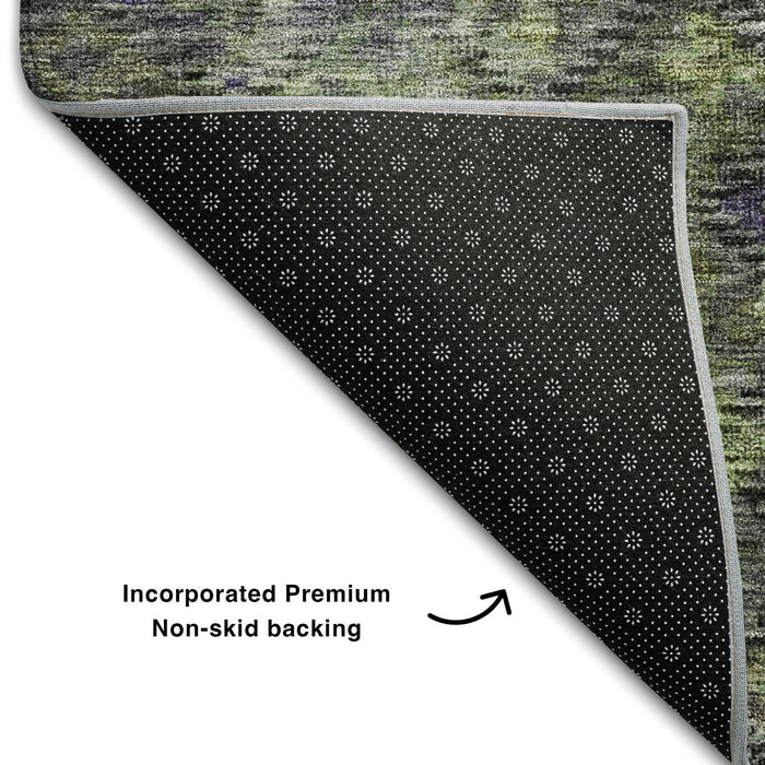 10' X 14' Abstract Geometric Washable Area Rug With UV Protection (684552) - Green / Gray / Purple