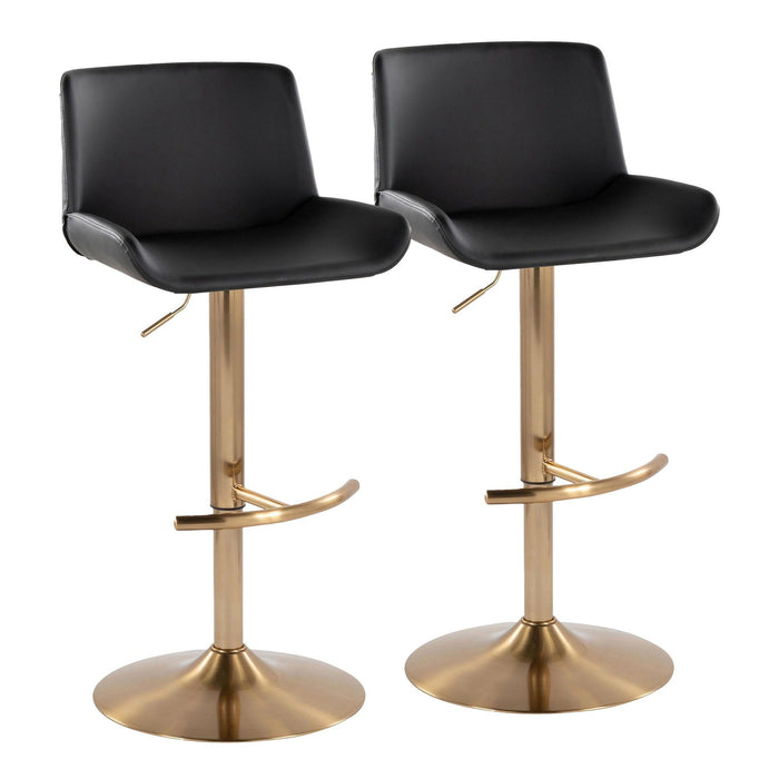 Santi - Upholstered Adjustable Barstool With Swivel And Rounded T Footrest (Set of 2) - Gold Metal