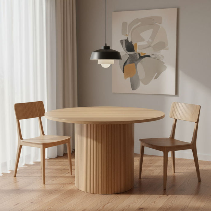 47" Wood Pedestal Base Round Top Dining Room Table - Natural