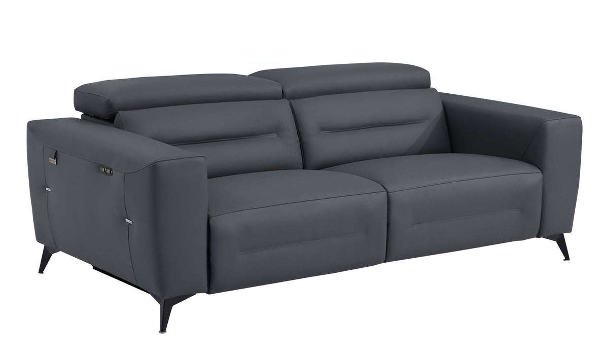 Italian Leather USB Reclining Sofa - Gray