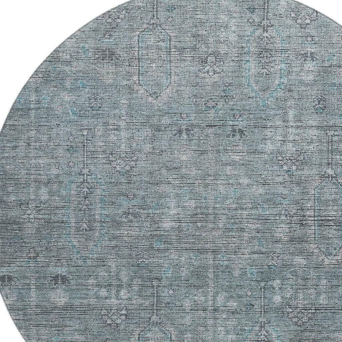 8' Southwestern Washable Round Rug With UV Protection - Teal / Gray