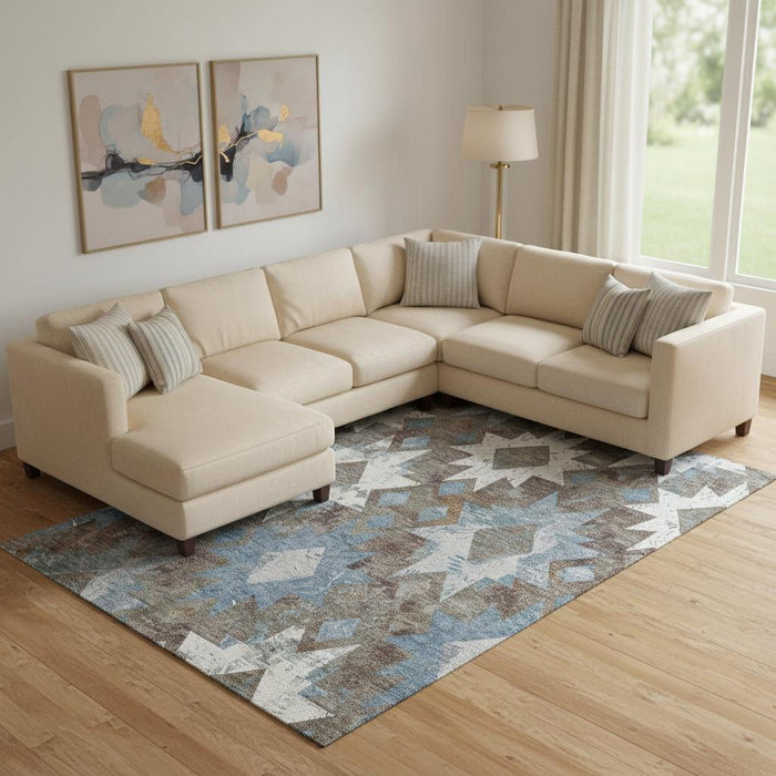 10' X 14' Southwestern Washable Area Rug With UV Protection (706637) - Brown / Blue / Ivory