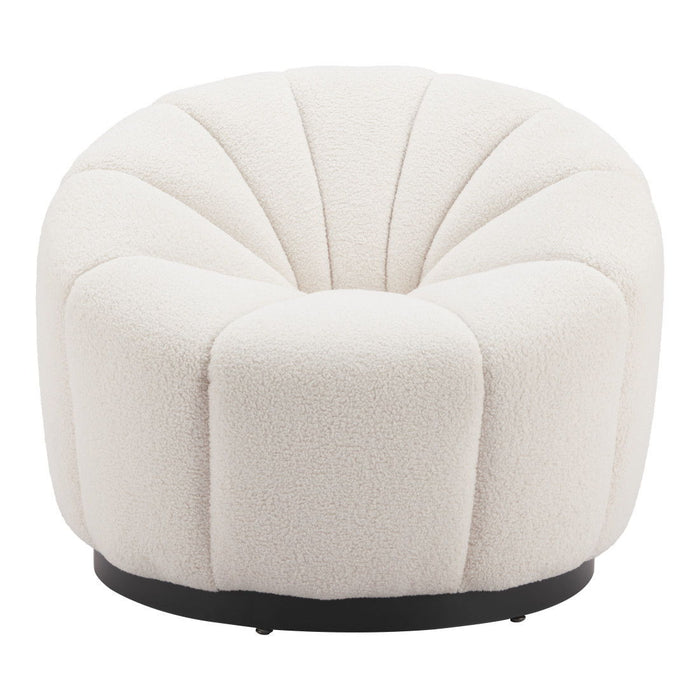 36" Faux Shearling And Upholstered Barrel Chair - Cream / Black