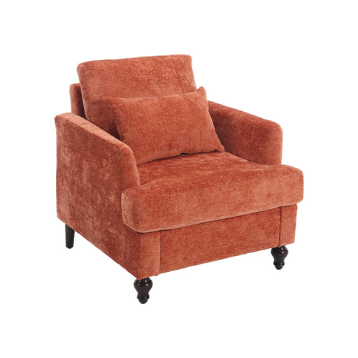 Giga modern mid-century wood frame armchair with tufted upholstery and sleek design, featuring a comfortable seat and wooden legs.