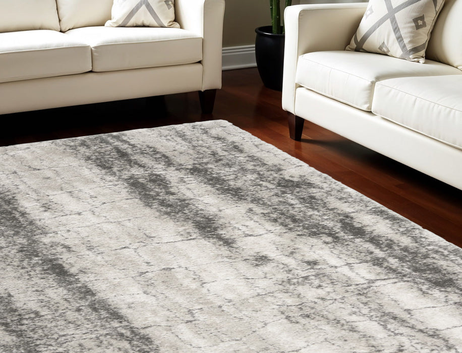 8' X 10' Abstract Shag Distressed Area Rug - Charcoal And Ivory