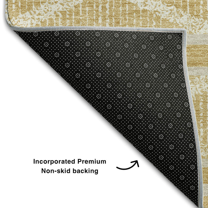 10' X 14' Geometric Washable Area Rug With UV Protection (680777) - Gold / Beige