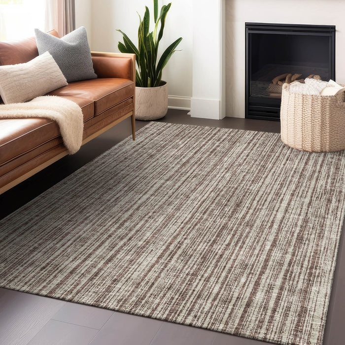 9' X 12' Striped Washable Area Rug With UV Protection - Brown And Ivory
