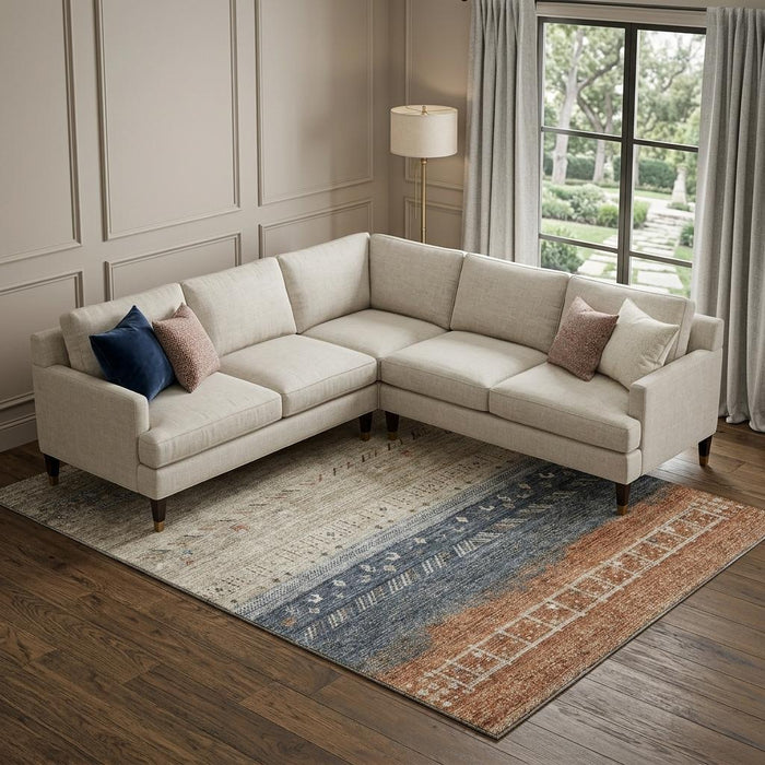10' X 14' Geometric Washable Area Rug With UV Protection (686783) - Brown / Beige / Navy Blue
