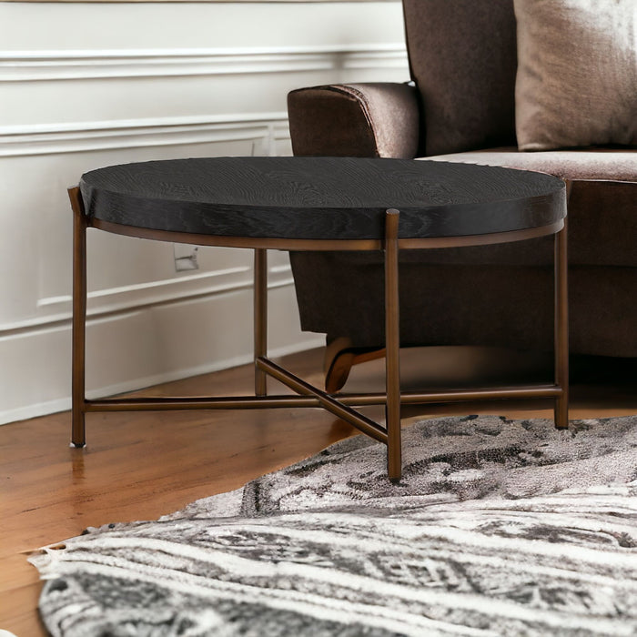 Solid Wood And Metal Round Coffee Table - Black And Brown