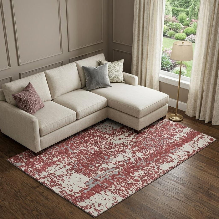 10' X 14' Abstract Washable Area Rug With UV Protection (675450) - Burgundy / Ivory / Gray