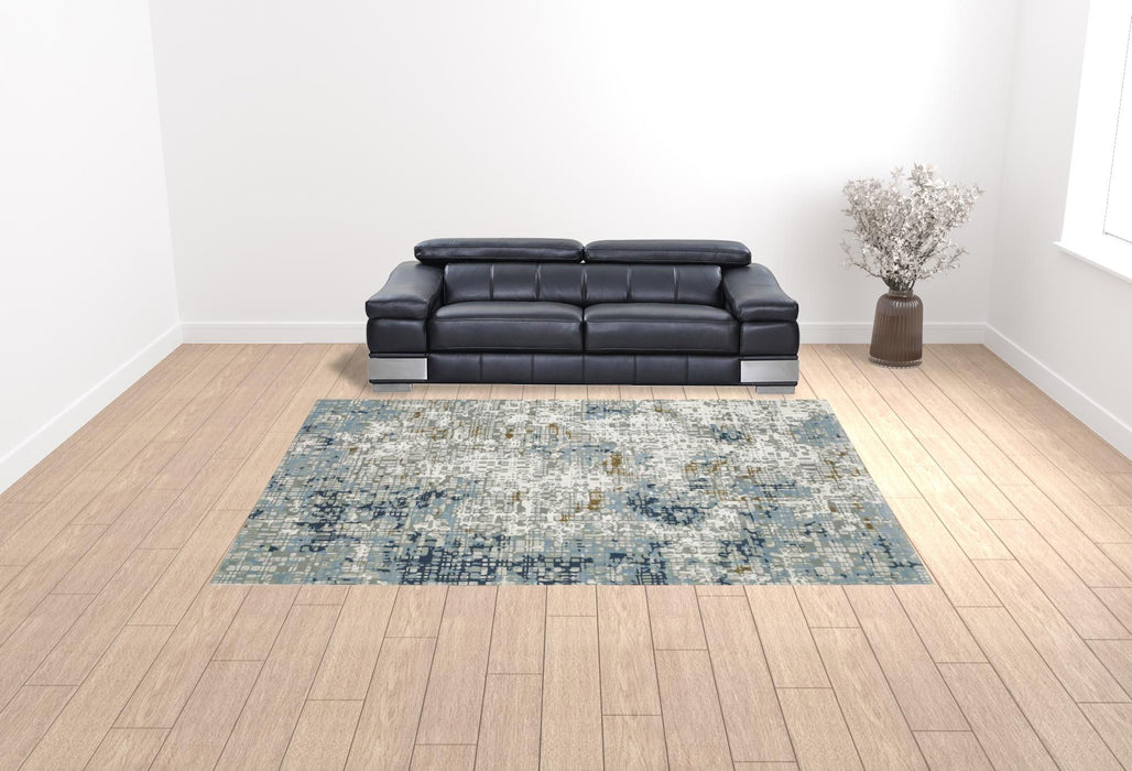 10' x 13' Abstract Power Loom Stain Resistant Area Rug - Blue Ivory Gray Brown Beige And Light Blue