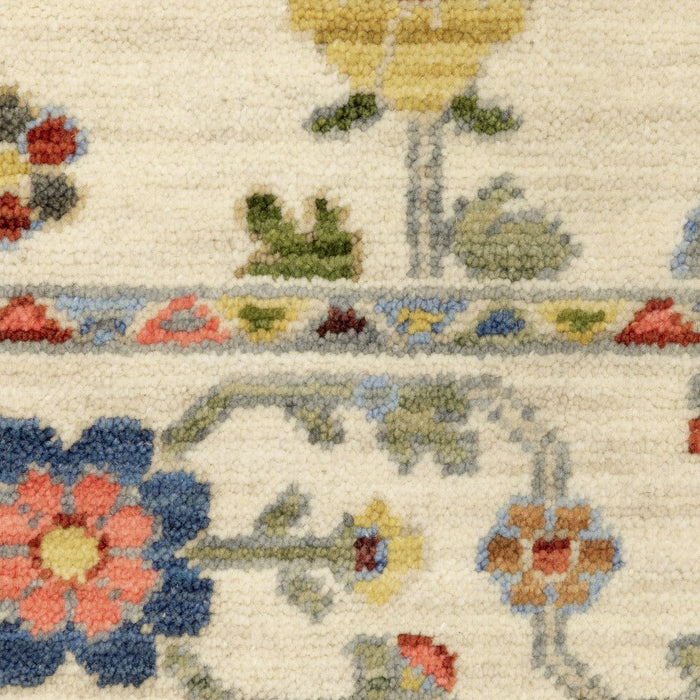 6' x 9' Oriental Power Loom Stain Resistant Area Rug With Fringe - Ivory Salmon Pink Gold Blues Gray Rust And Green