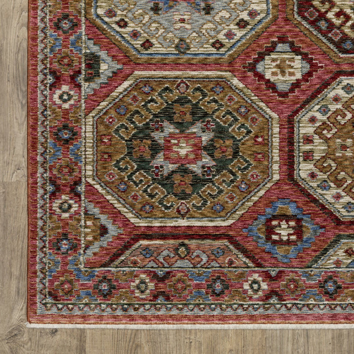 10' X 13' Medallion Area Rug With Fringe - Pink And Red