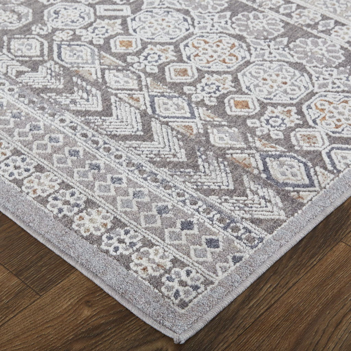 12' x 15' Geometric Power Loom Distressed Stain Resistant Area Rug - Ivory And Gray