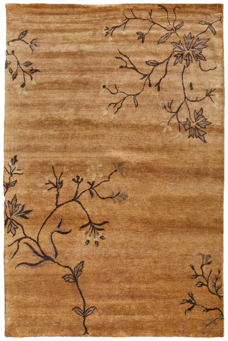 5' X 8' Wool Floral Hand Knotted Area Rug (744148) - Brown / Orange
