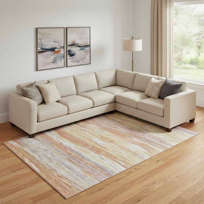 10' X 14' Abstract Washable Area Rug With UV Protection (708535) - Salmon / Gold / Gray