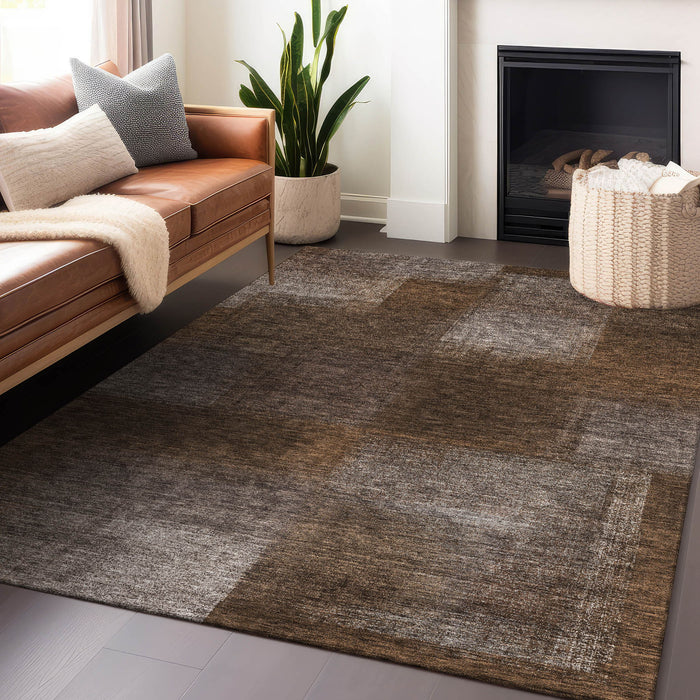10' X 14' Abstract Washable Area Rug With UV Protection - Chocolate And Ivory