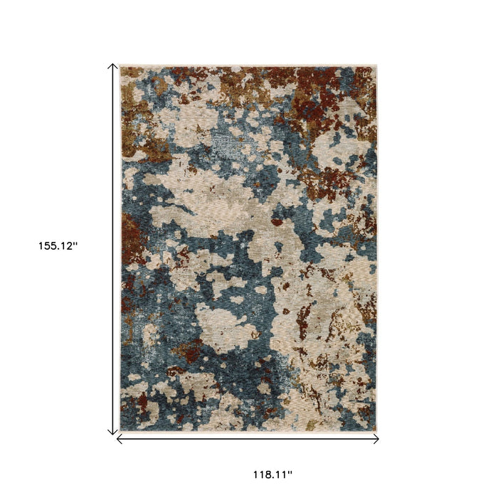 10' X 13' Modern Abstract Distressed Area Rug With Fringe - Beige