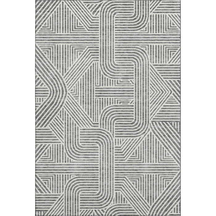 10' X 14' Abstract Geometric Washable Area Rug With UV Protection (672917) - Gray / Ivory