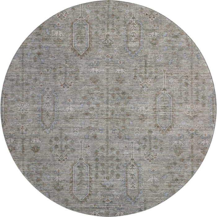 8' Southwestern Washable Round Rug With UV Protection - Granite Gray And Silver
