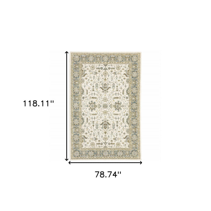 7' x 10' Oriental Power Loom Area Rug - Gray And Ivory