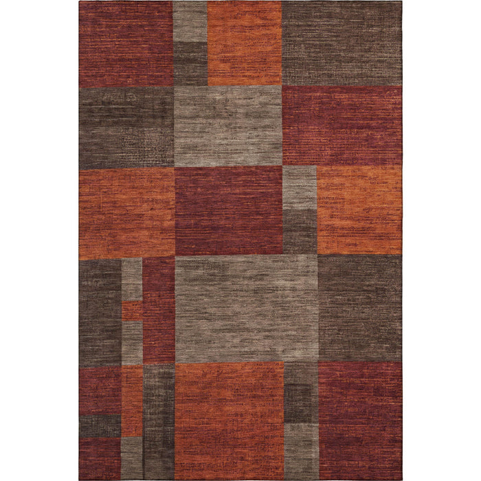 10' X 14' Geometric Washable Area Rug With UV Protection (700053) - Chocolate / Orange / Rust