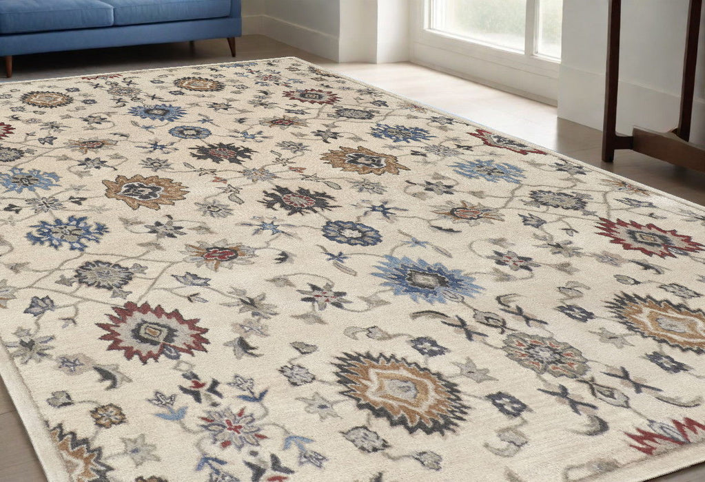 5' x 8' Wool Floral Hand Tufted Area Rug - Ivory And Blue
