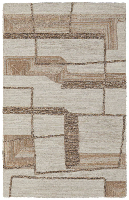 5' X 8' Wool Geometric Hand Tufted Area Rug (567627) - Brown / Tan / Ivory