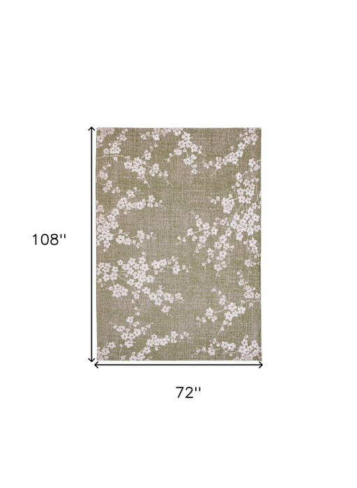 7' X 9' Oriental Washable Area Rug (548784) - Green / White