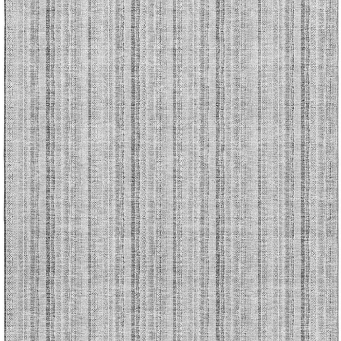 10' X 14' Striped Washable Area Rug With UV Protection (677579) - Silver / Gray