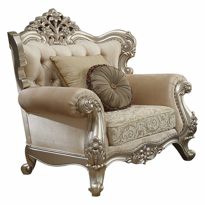 Fabric Damask Chair And A Half And Toss Pillows - Champagne