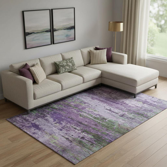 10' X 14' Abstract Washable Area Rug With UV Protection (715459) - Purple / Green