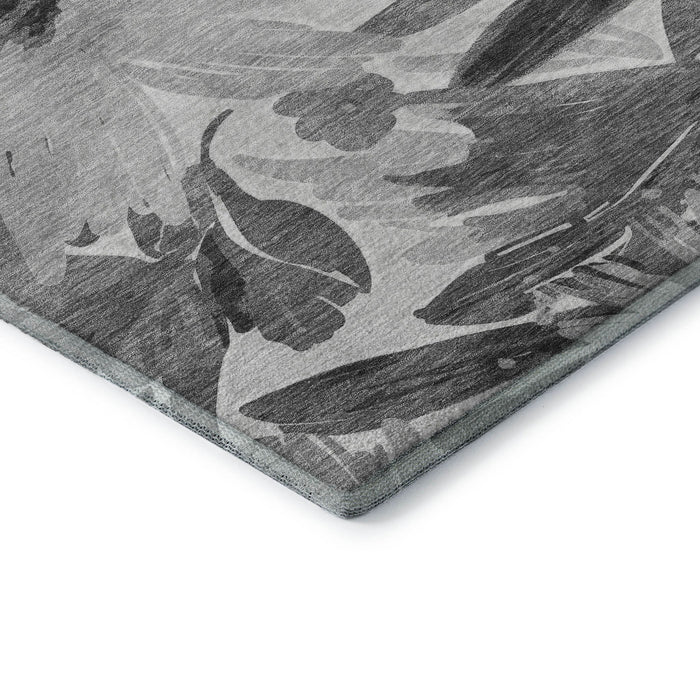 10' X 14' Floral Washable Area Rug With UV Protection (693960) - Gray / Silver / Charcoal