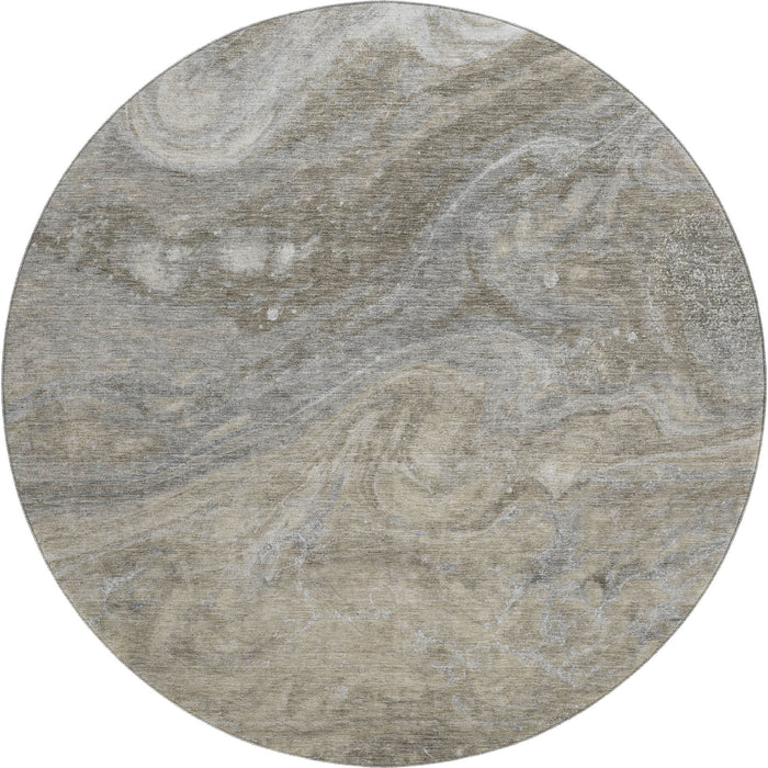8' Abstract Washable Round Rug With UV Protection (650857) - Taupe / Gray / Ivory
