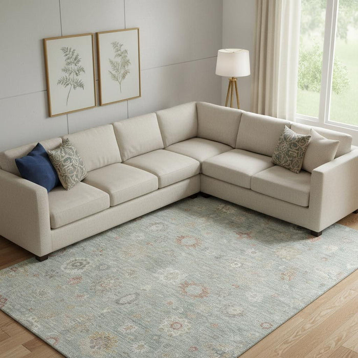 10' X 14' Damask Washable Area Rug With UV Protection (700829) - Sage / Ivory / Copper